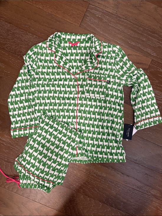 kate spade Other - kate spade Green and White Houndstooth Pajama Set with Pink Trim Long Pants